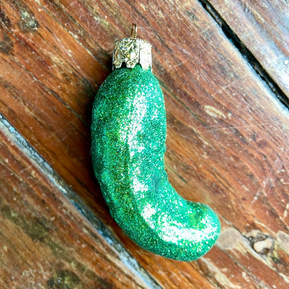 Vintage Christborn Christmas Pickle Hand Blown Glass Holiday Ornament Germany 3"